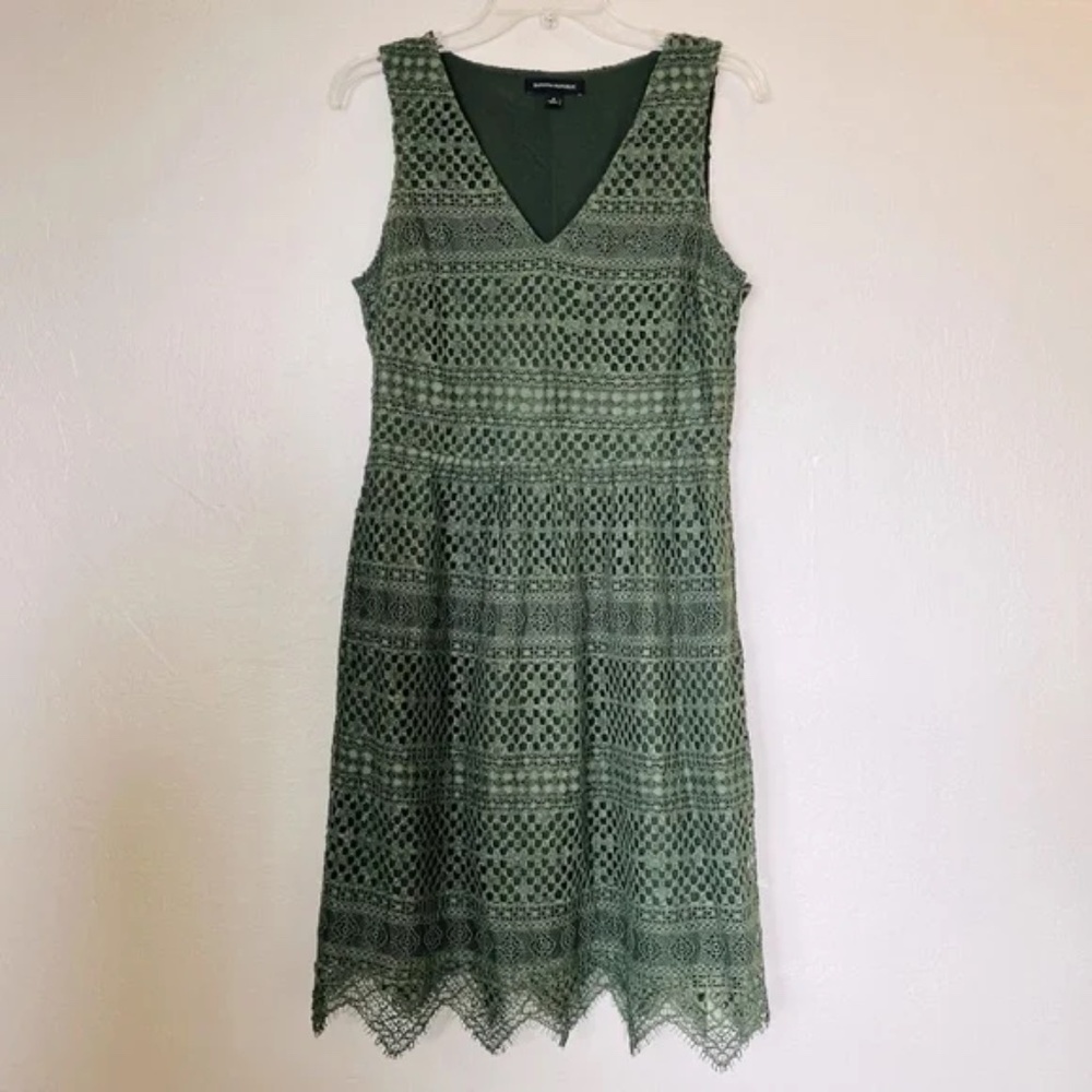 Banana Republic | Olive Green Cotton Blend Crocheted Lace V-Neck Dress, Size 6